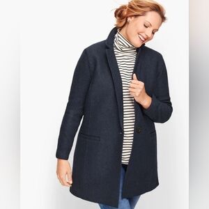 Talbots Long Boiled Wool Double Breasted Blazer Jacket Navy Size 16 classic